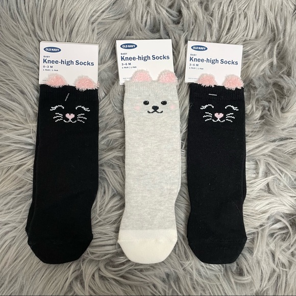 Old navy kitten face knee high socks - Picture 1 of 4